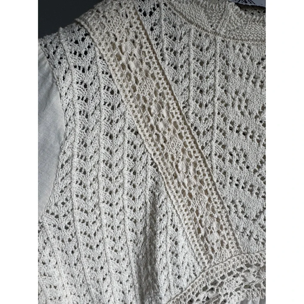 Zara Cream Knit Eyelet Lace Crochet  Boho Y2K Festival Top Large